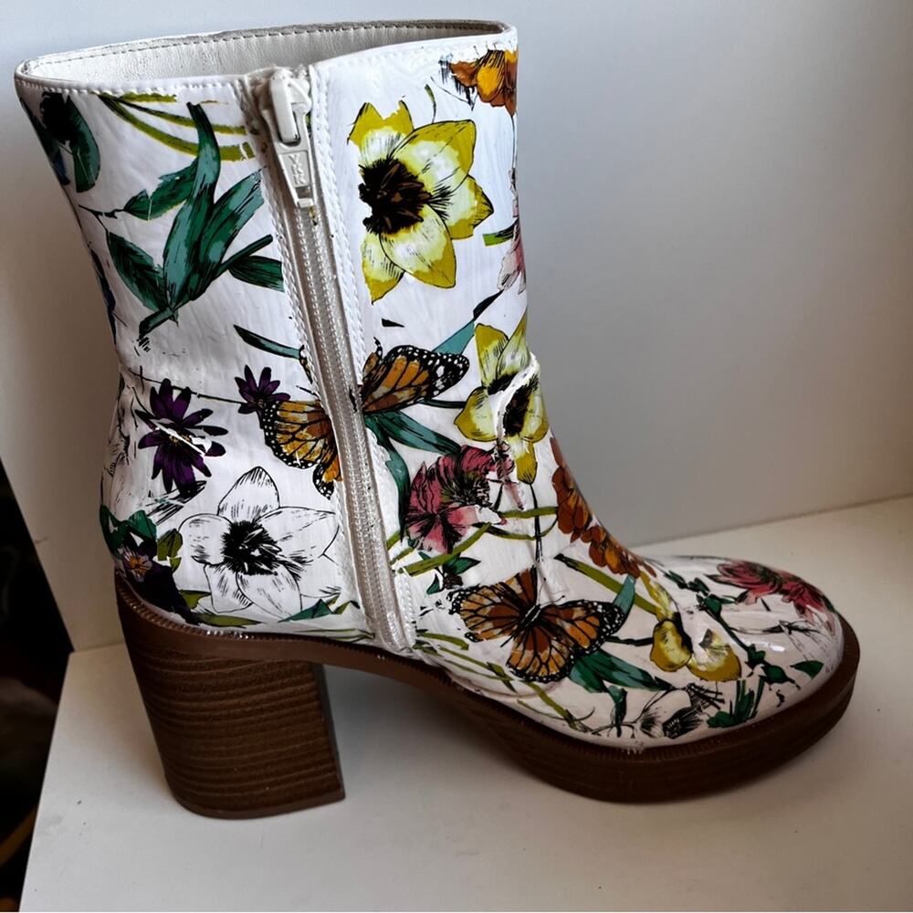 Unique custom floral foiled distressed look mid calf heeled ankle boots size 7 - Picture 8 of 11